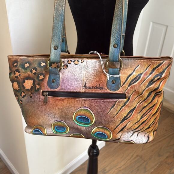 Anuschka Peacock Handpainted Shoulder Bag NWT - Picture 2 of 7